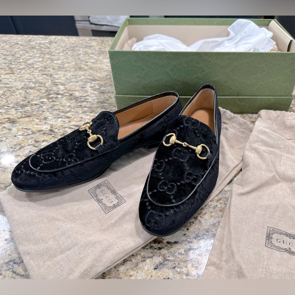 Men’s Gucci Velvet GG Jordaan Loafers Size 8